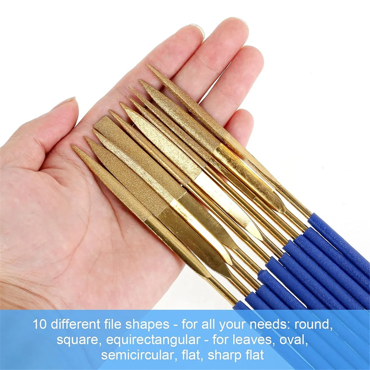 

ABNJ 10 Pcs Needle File Set, Wooden Handles with Brass Collet Chuck, Balance Shock Absorbing Wood Handle File Round Handle