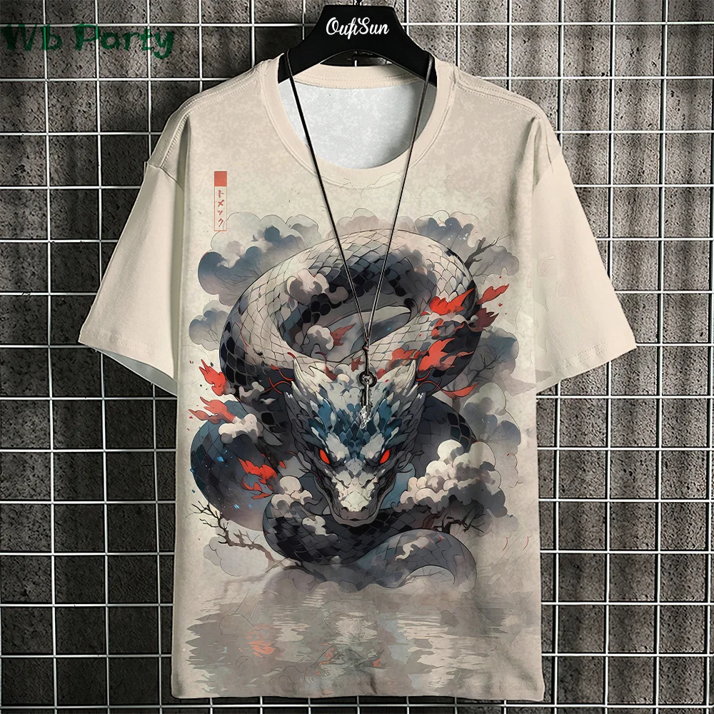 Japanese Ukiyo-E T shirt Men Animal Print Graphic T shirts Vintage Men\'s Clothing Round Neck Short Sleeve Tee Harajuku T-shirt