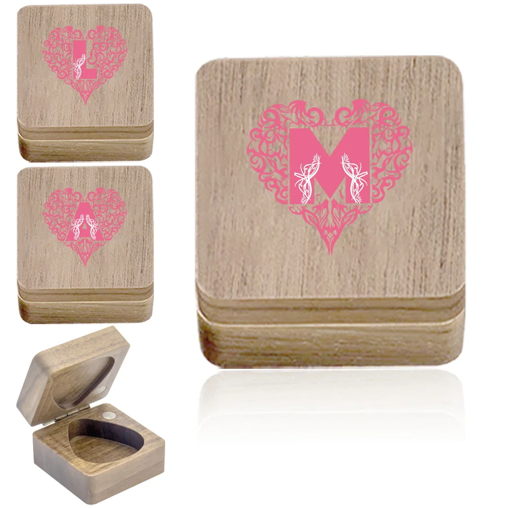 

1pc Guitar Pick Case Wooden Storage Holder With Chic Love Letter Design Perfect For Plectrums Initial Name 26 Letters Pattern