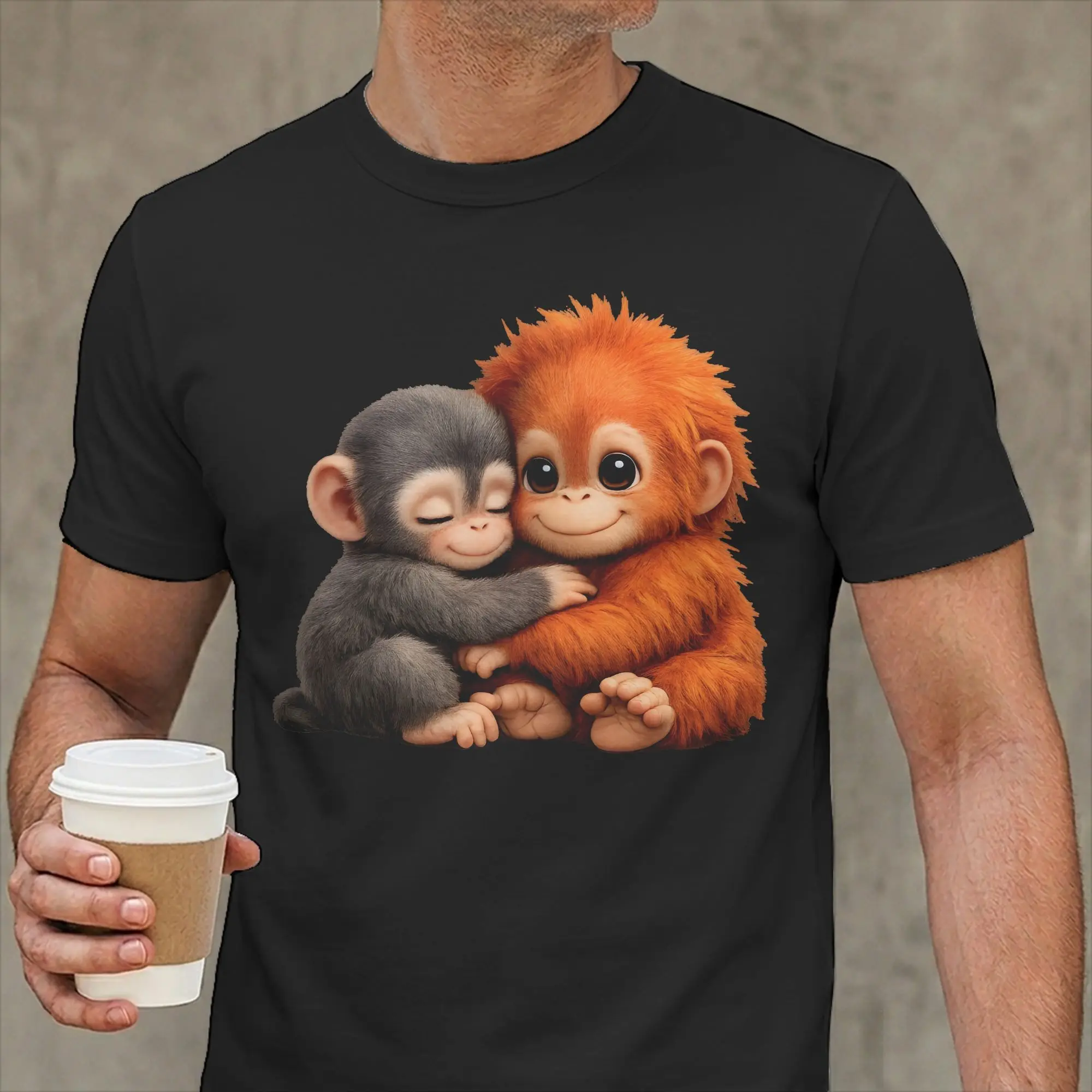 Punch Monkey Cute T Shirt Men's  Cotton Novelty T-Shirts Crewneck  Tees Short Sleeve Clothes Birthday Present