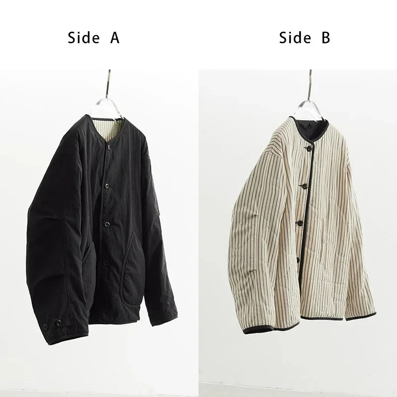 Reversible~ Short Padded Jacket for Petite Casual Loose-Fitting Thick Cotton Coat with Color-Blocking Design for Women in Winter