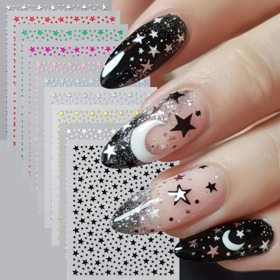 10 Stück Metallic-Sterne-Nagelkunst-Aufkleber, glänzende Mini-Sterne, selbstklebende Nagelanhänger, Y2K Rock Punk, fünfzackige Sterne, DIY-Dekoration