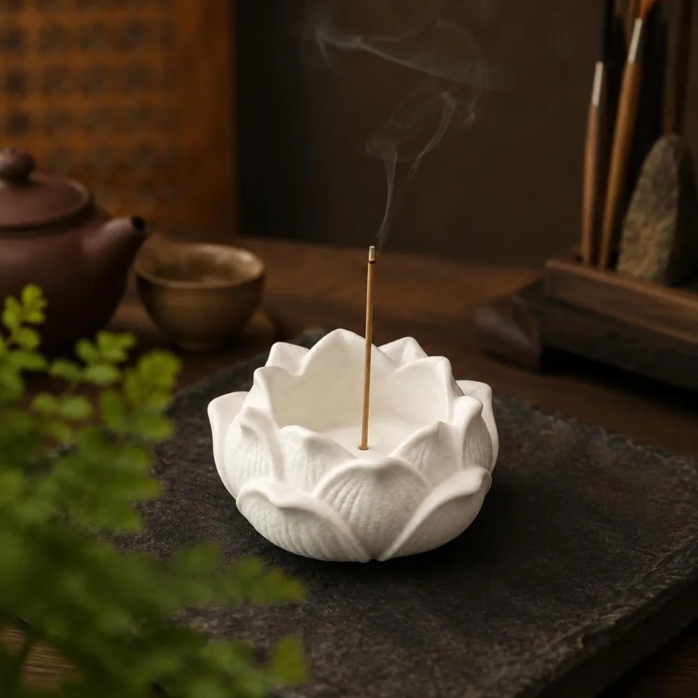 3D Printing Electronic Candle Holder Chinese Style Minimalist Lotus Incense Burner with Hole Handmade Incense Stick Holder