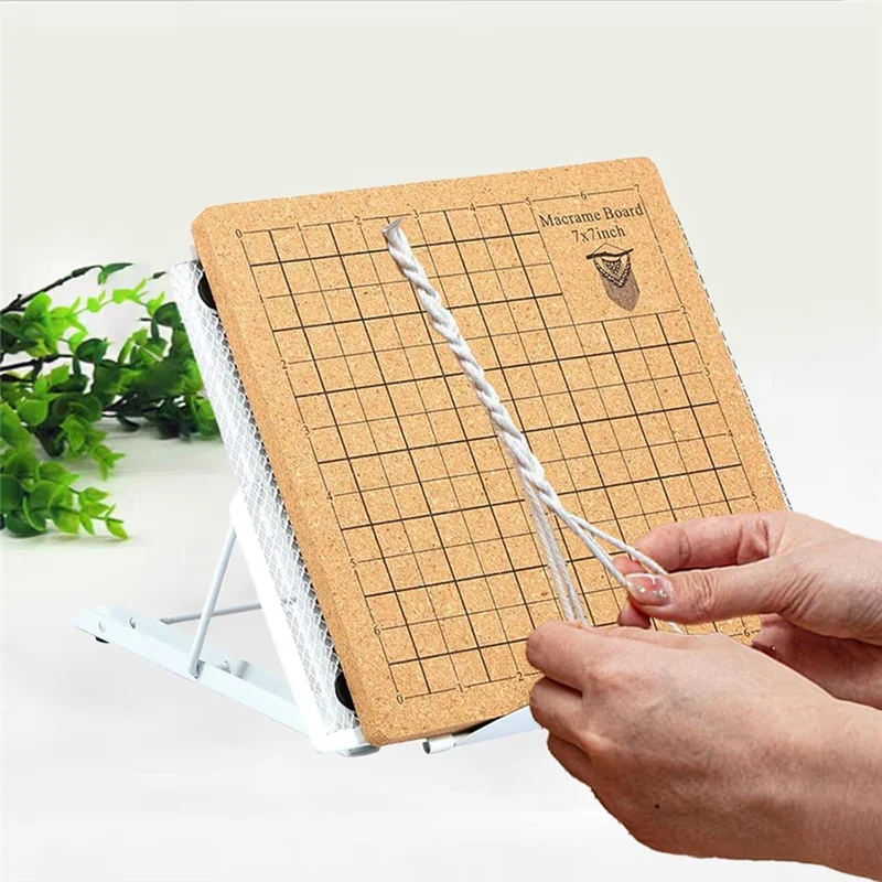 ABJO-7X7 인치 마크라메 패널 및 금속 조절 브래킷, 땋은 코드용 양면 메쉬 마크라메 프로젝트 패널