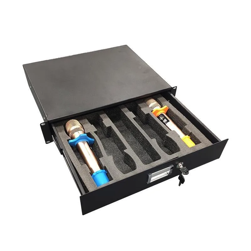 2U 3U 19 Inch Cabinet Drawer Full Metal Wood Air Case with Lock Wireless Microphone Storage Drawer