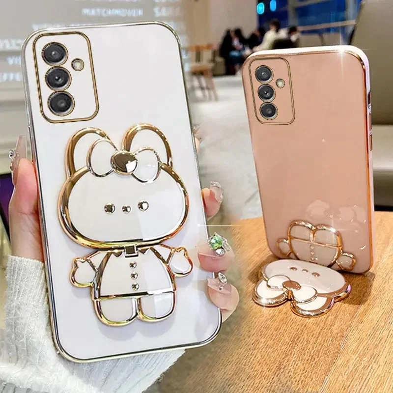 Plating Rabbit Phone Case for Samsung Galaxy A25 A35 A55 A15 A13 A23 A33 A53 A73 4G 5G A22 A32 A52 A72 A21S Mirror Holder Cover