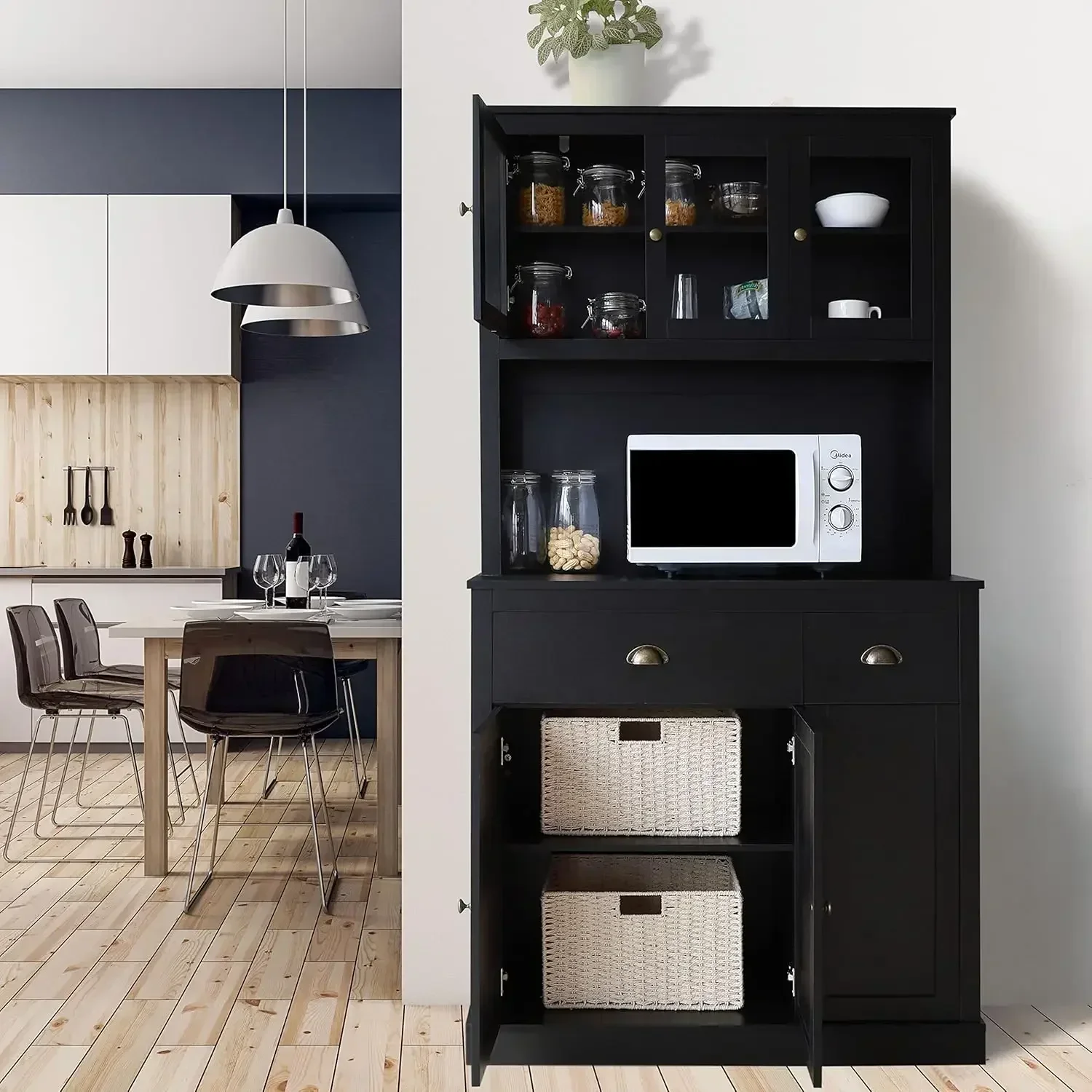 

Хит продаж: Кухонный шкаф для хранения с подставкой для микроволновки, 71-дюймовый отдельностоящий шкаф с буфетом, ящиками и дверцами