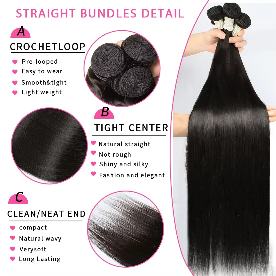 10-30 Inch Straight Bundle Hair 100% Unprocessed Human Bundles Hair Brazilian Virgin Bundle Extensions Double Weft Natural Black