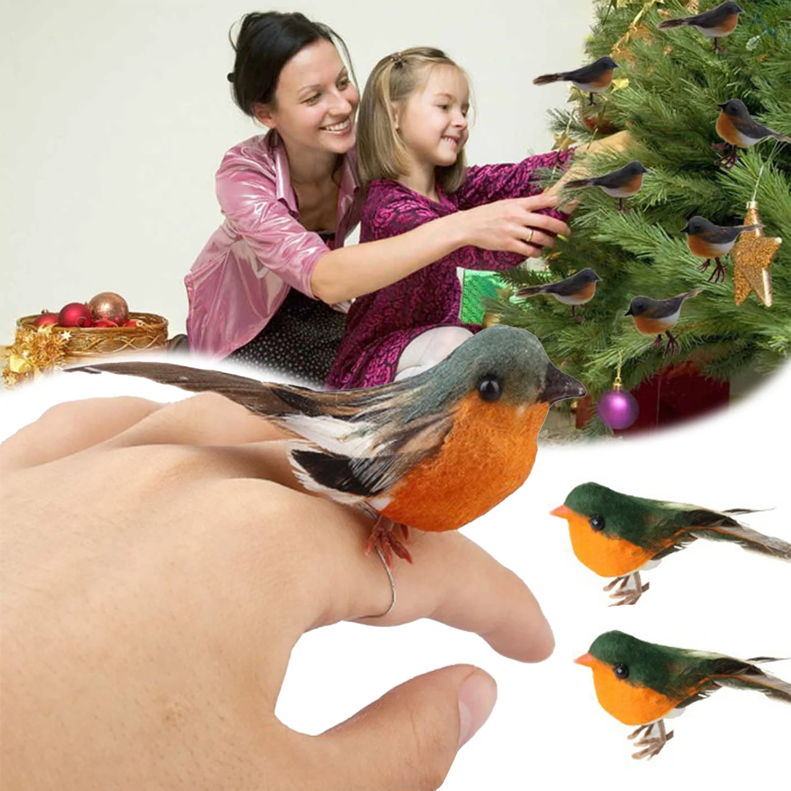 Cute Artificial Feathers Robin Bird with Lovely and Attractive Appearance Design Suitable for Flower Arrangements Trees