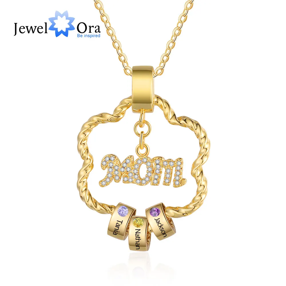 

Personalized 2-4 Names and Stones Flower Shape Necklace for Women Mothers Day Necklace Jewlery Gift