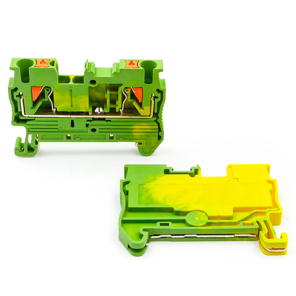 10Pcs PT 2.5-PE Grounding Terminal Block 2.5mm² DIN Rail Compact Spring Clamp Reliable Electrical Wiring