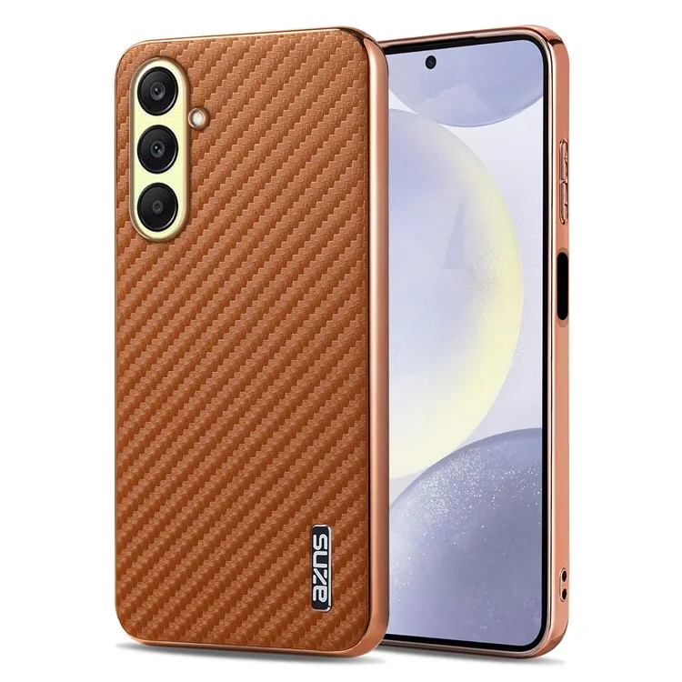 AZNS For Samsung Galaxy A56 5G Case Electroplating Carbon Fiber Texture PU + TPU Phone Cover - Brown