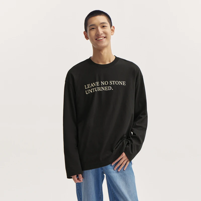 Semir T-Shirt Men Long Sleeve T-Shirt Pure Cotton 2024 New Autumn Printed Loose Fit Top Layering or as a Stylish Couple Shirt