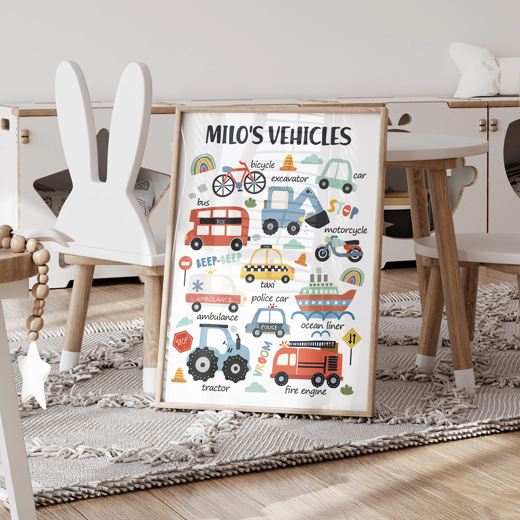 3pcs Personalized Custom Name Cartoon Car Letters Wall Art Print Picture Canvas Poster Painting Living Room Home Decor image 2