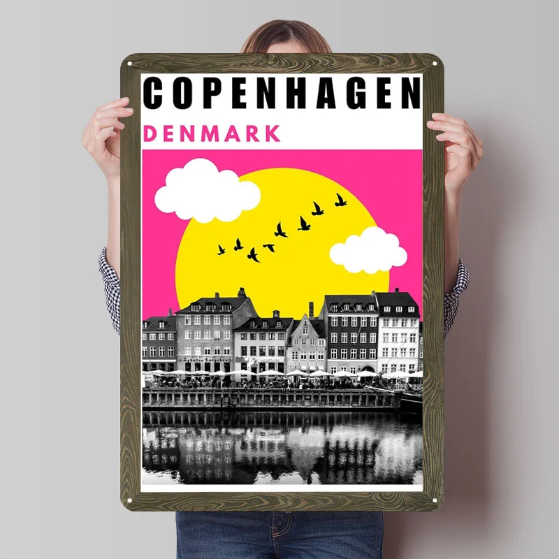 Копенгаген, современный туристический постер середины века, металлические знаки, постер горизонта города, украшения для дома, украшение для гостиной, палочка Deko