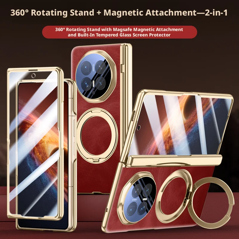 

360° Rotating For Magnetic Holder Phone Case with HD/Anti-peep Screen Protector for Honor Magic V6 V5 Hinge Cover