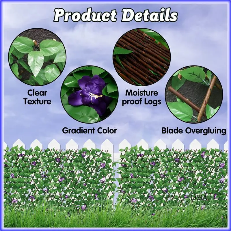 

RM-Adjustable Retractable Fence Expanding Trellis Decorative Garden Trellis Panel Withartificial Ivy Andviolet Flower 40Cm