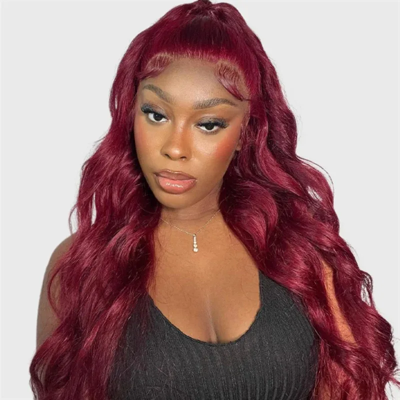 

220 Density 99j burgundy 13x6 Lace Front Human Hair Wig Body Wave 36 Inch 13x4 Lace Frontal Human Hair Wigs Brazilian For Women
