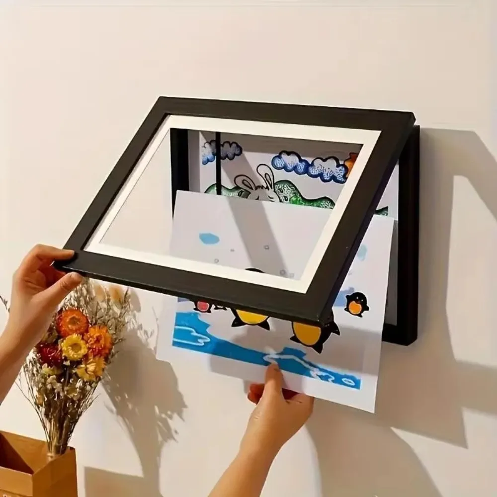 

Wall Decoration Wooden Kids Art Frame Memorial Changeable Cards Display Holder Family Portraits Home Decor Picture Frame