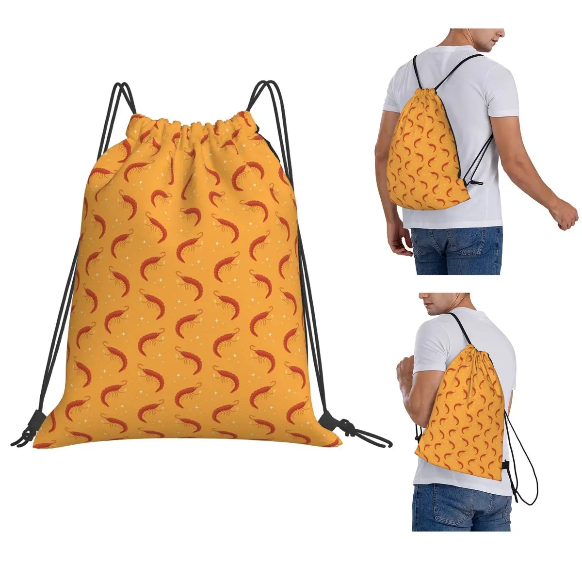 Toasting Shrimps On Orange Backpacks Fashion Drawstring Bags Storage Bag Book Bags for Travel School