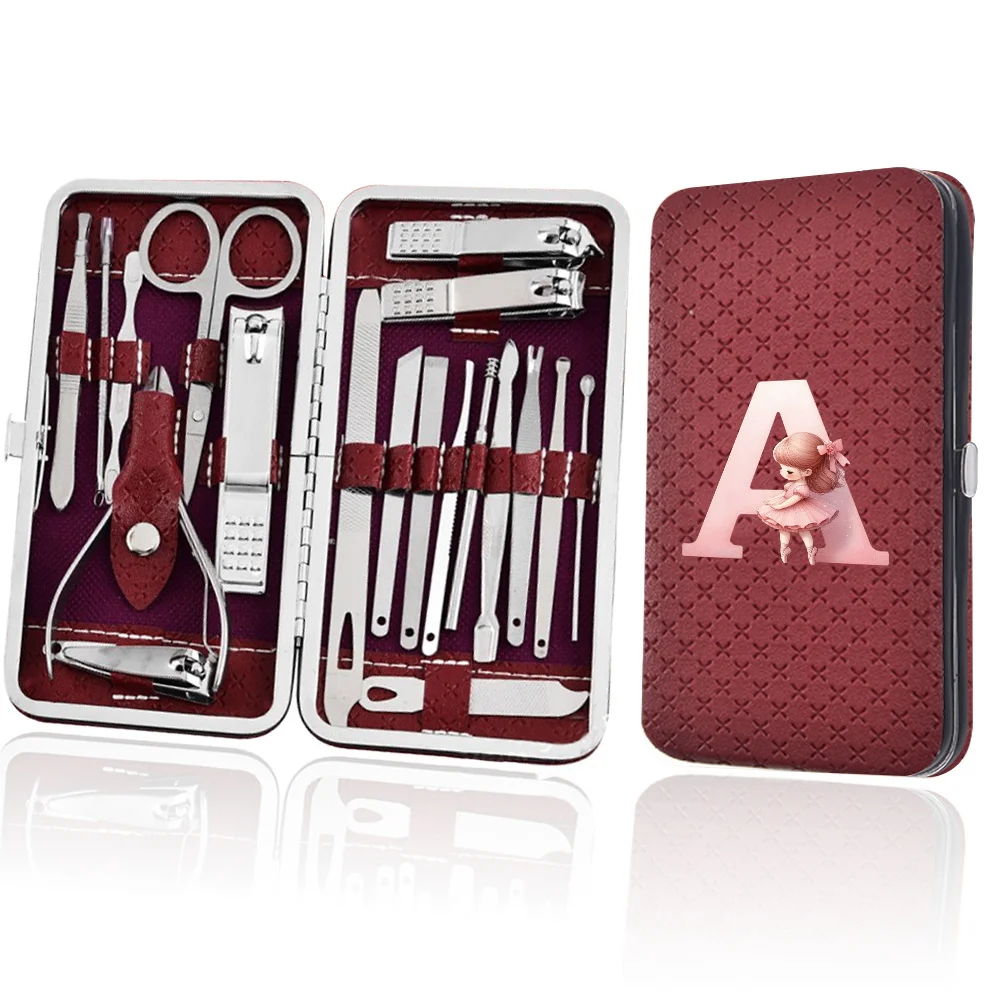 19 in 1 Nail Grooming Set Professional Manicure Tools Set All in One Nail Tool Kit Ballerina Girl Initial 26 Letters Pattern 6