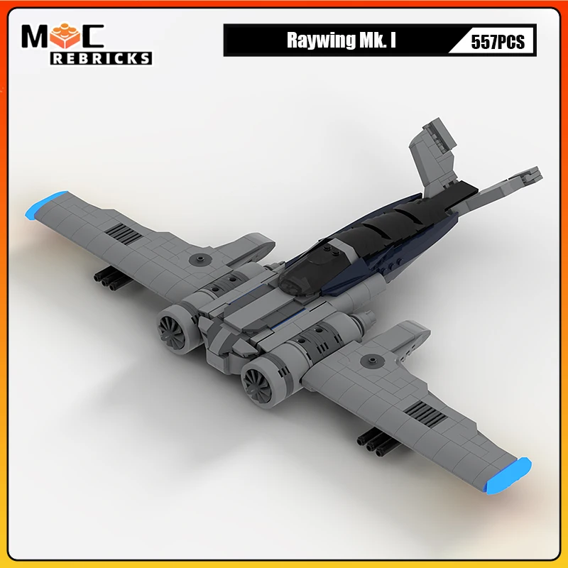 Film Luar Angkasa Seri Militer MOC Raywing Mk. I XL-25 Jet Fighter Model Blok Bangunan Batu Bata Orisinalitas Hadiah Mainan Anak Laki-laki Puzzle DIY