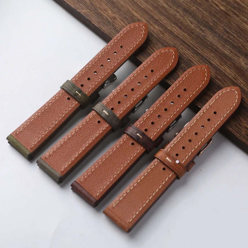 Handmade Italian Head Cowhide Strap 18 19 20 21 22MM Brown Grey Green Soft Vintage Watchband, Men\'s Soft Bracelet