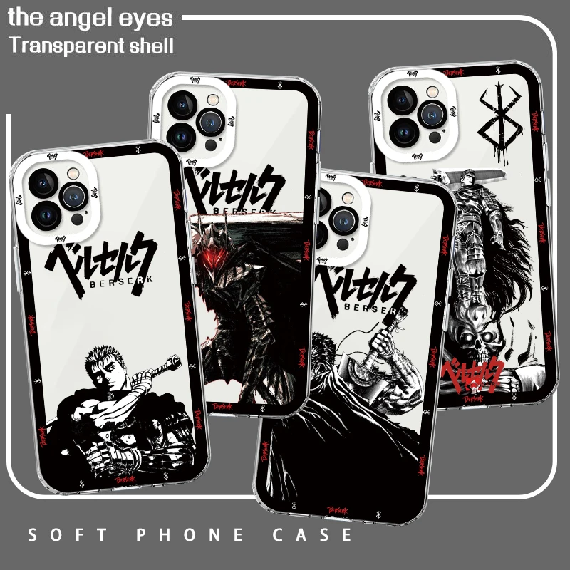 

Berserk Anime Phone Case For Apple iPhone 15 14 13 12 mini 11 XS XR X 8 7 Pro Max Angel Eye Translucent Cover Soft Capa