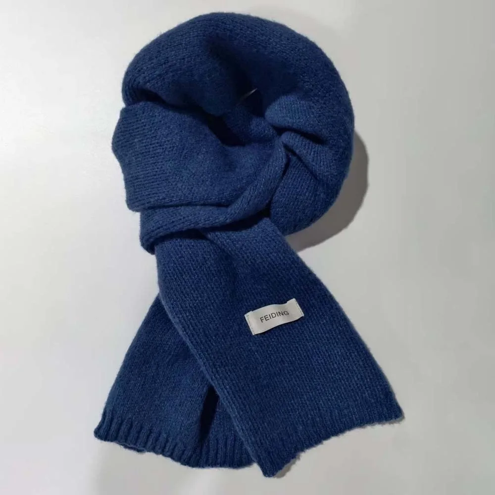 Cor sólida casal tricô cachecol de lã macio à prova de vento longo engrossado lenço clássico à prova de frio inverno mais quente cachecol feminino