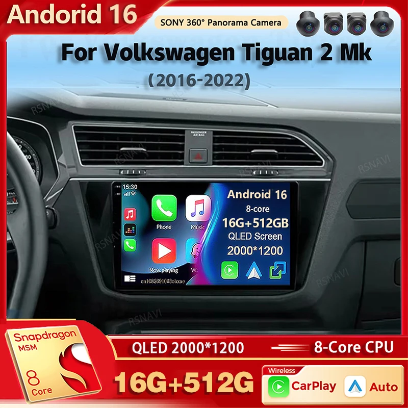 Radio Multimedia Android 16 para Auto Volkswagen Tiguan 2 Mk 2016-2022, Reproductor con Carplay, Estéreo para Auto, DSP, wifi+4G, Voz Ai, 2 Din