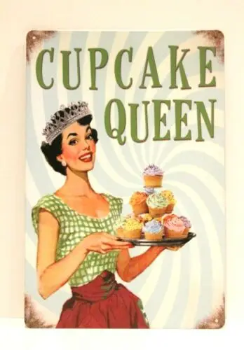 1d, Cupcake Queen Tin Sign Retro Cocina Arte Panadería Pastelería Tienda de dulces Panadería