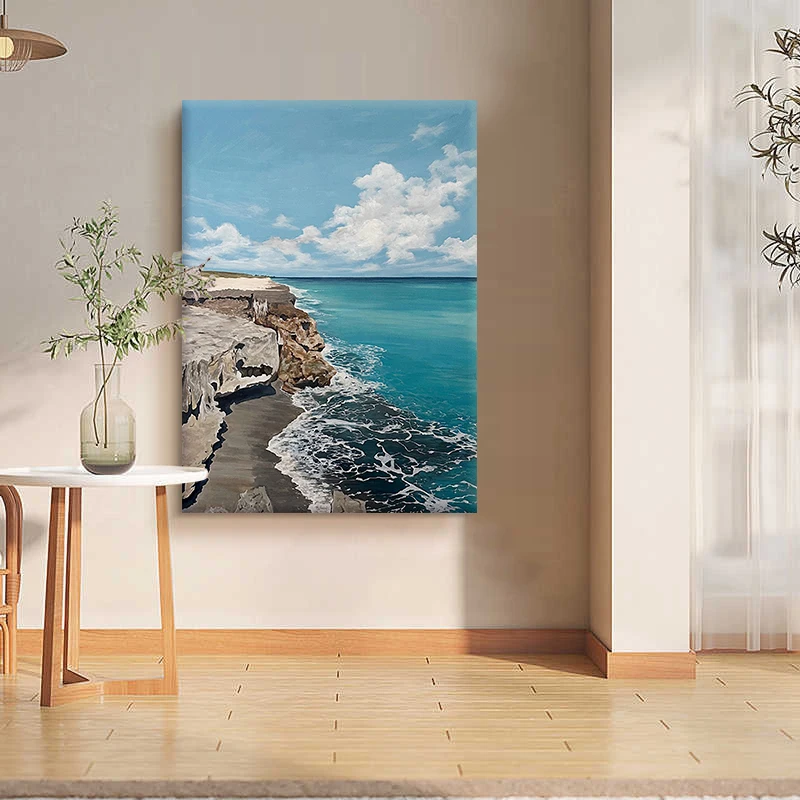 البحر واسع وسماء مزخرفة يدويًا لغرفة المعيشة معلقة