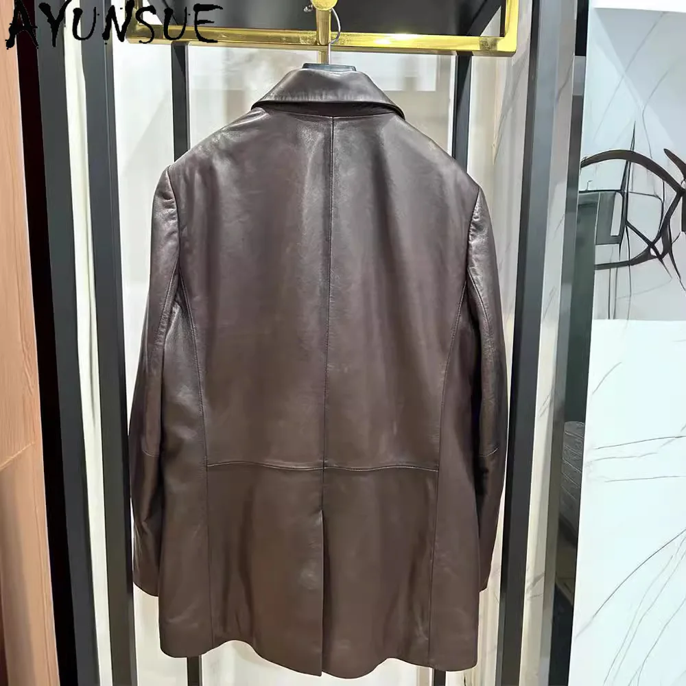 AYUNSUE Echt Leder Jacke Frau Schaffell Frauen Mäntel Frühling Herbst Frauen Kleidung 2025, Mid-länge Anzug Mantel Jaqueta de Couro