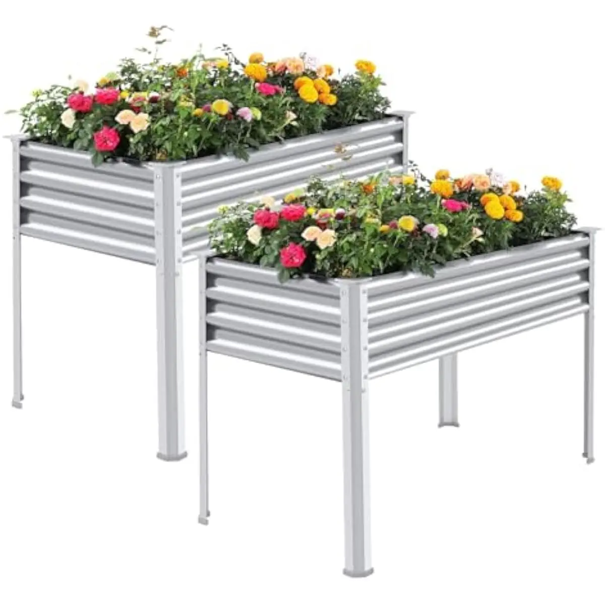 2 Pack Modern Metal Raised Planter with Sturdy Aluminum Legs, 48x24x32 Inch Elevated Garden Box Featuring Drainage Holes, Rust-R