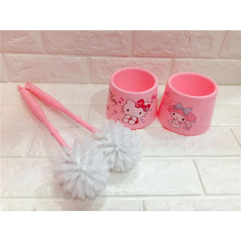 Sanrio Hello Kitty Cartoon Toilet Brush Cleaning Tool Brush Bathroom with Base Lavatory Brush Set Soft Hair Long Handle Brushes