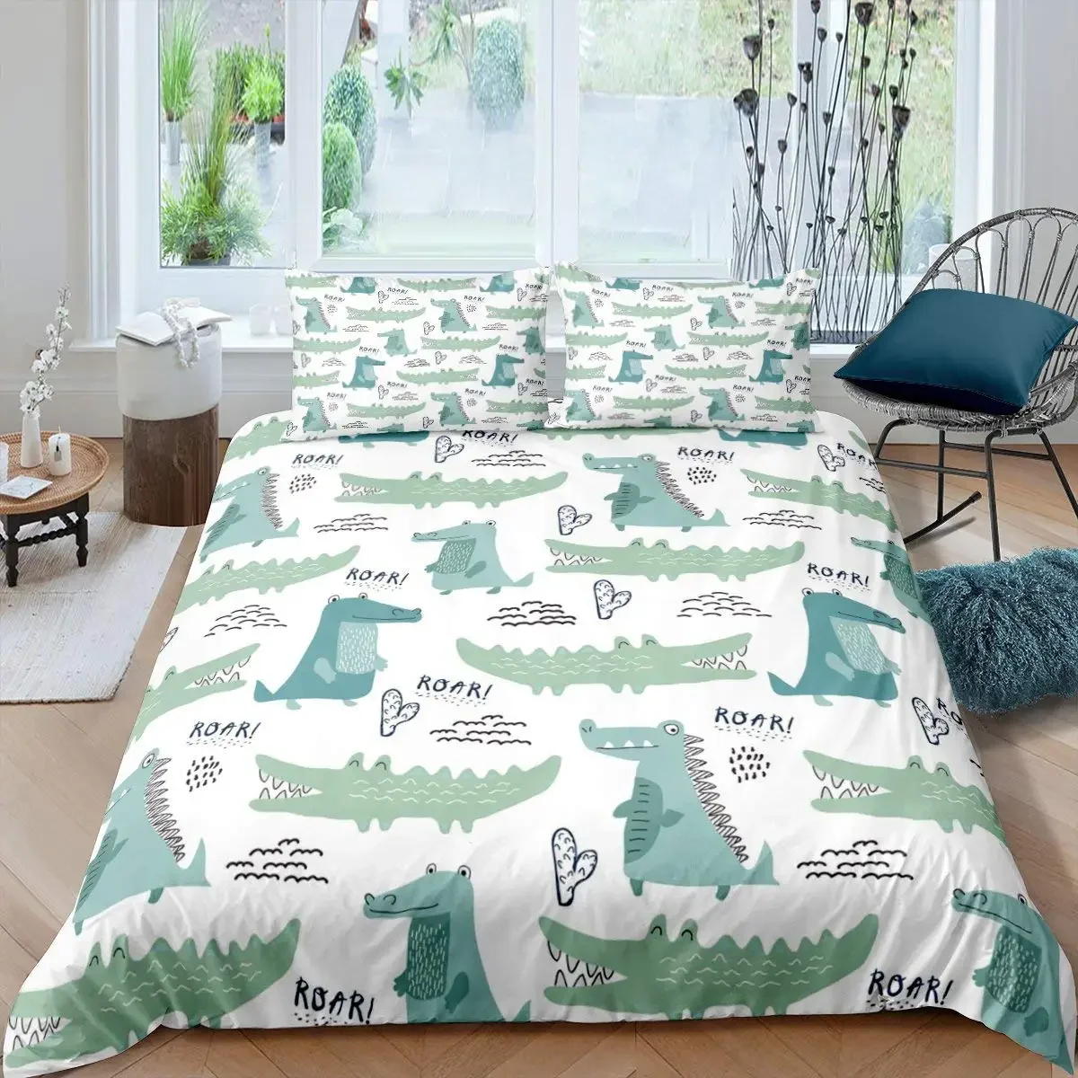 Crocodile Duvet Cover Wild Alligator Pattern Bedding Set for Kids Boys Girls Teens Wildlife Style Comforter Cover Bed Decor 3Pcs