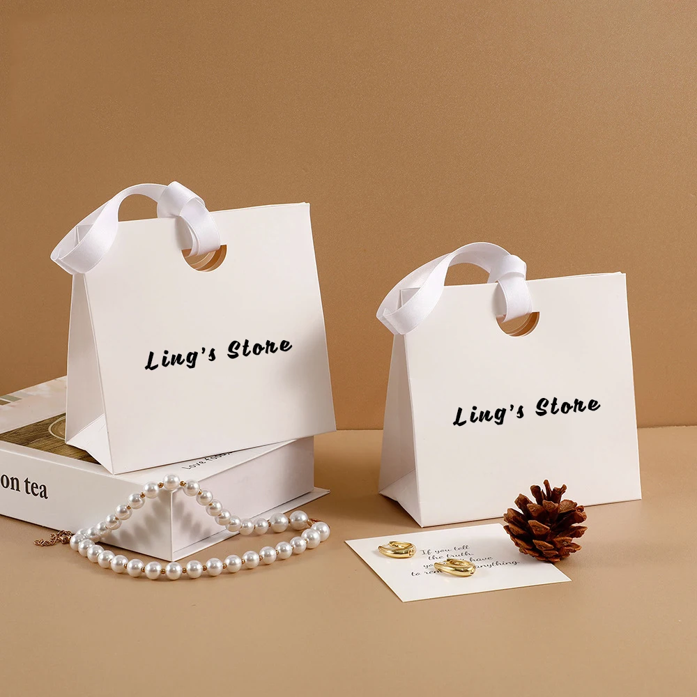 

100Pcs Custom Logo 15.5x7.5x14.5cm Paper Jewelry Bag Shopping Travel Gift Pouch Rings Earrings Bracelet Pendant Cake Box Storage