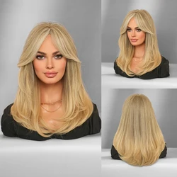 PARK YUN Long Body Wave blond Wigs Mid Split Wig High Density Synthetic Gradient Beige Hair Wigs for Women Daily Use