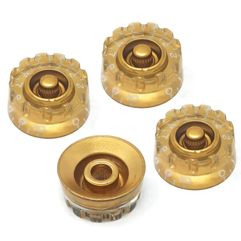 Gold Notched Speed Knobs for Gibson Les Paul SG Electric Guitar (Set of 4) Knurled Fits 24 Fine-Spline Shaft Pots