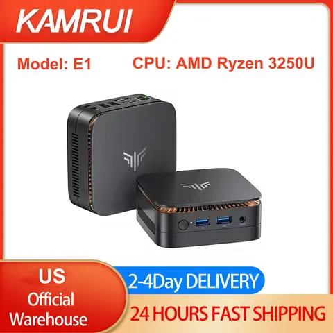 KAMRUI E1 AMD Ryzen 3250U CPU Mini PC 8G RAM 256GB ROM Compatible USB3.2 Win11Pro Desktop Portable WiFi5 Dual 4K Output US Plug