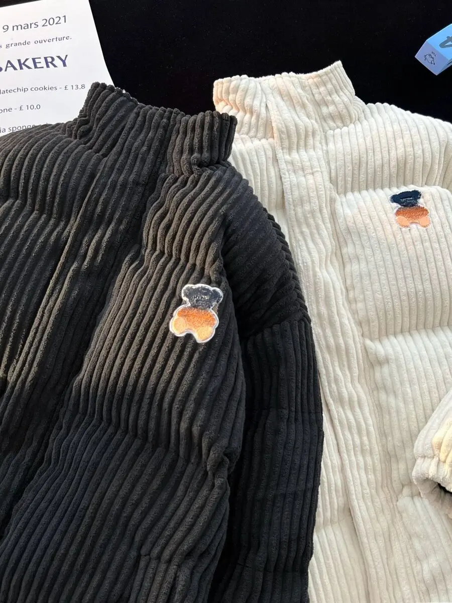 

Хлопковая куртка Thiened для мужчин и женщин с вельветовым воротником-стойкой и вышивкой, зимнее дизайнерское пальто большого размера, молодежный тренд