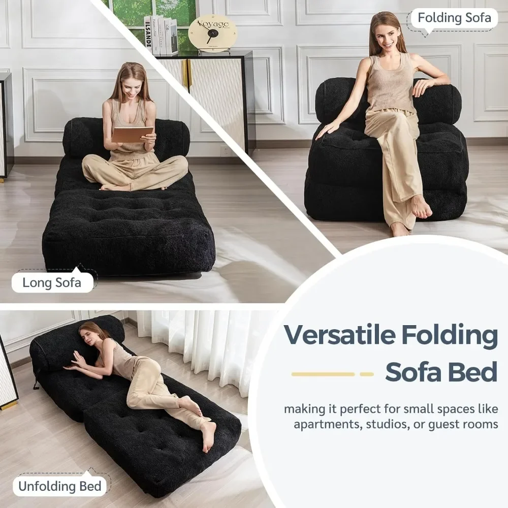 Sofá cama plegable, sillón Boucle con almohada reforzada, silla cama plegable convertible, sofá lounge de suelo