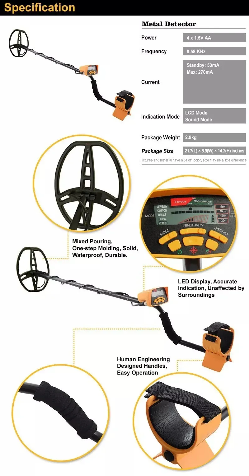 Alta Sensibilidade Detector De Metal Subterrâneo, Localizador De Ouro, Subaquático, MD-6350