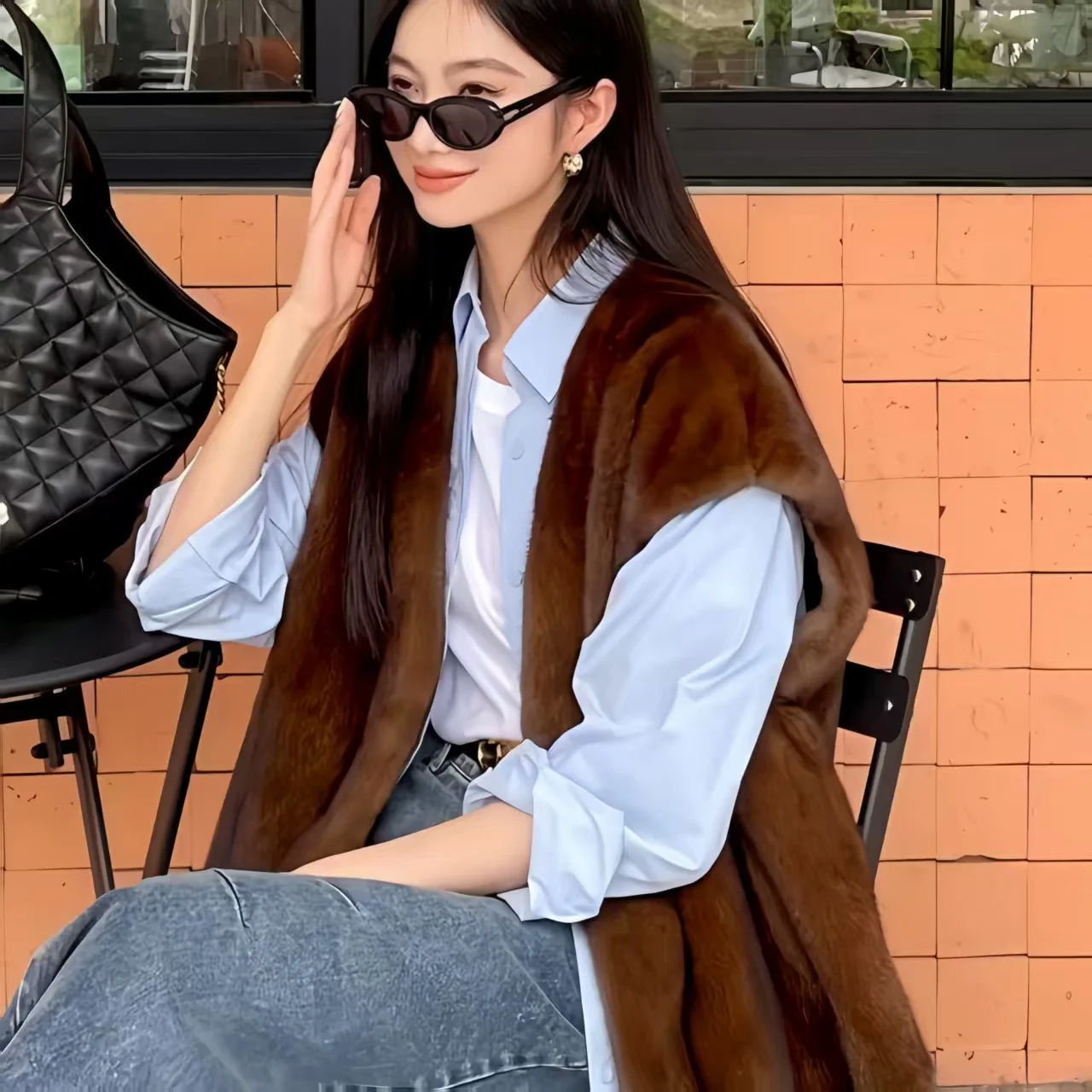 Faux Fur Waistcoat for Womens,Chic Splice Mink Coat Ladies Sleeveless Fur Vest Jacket, Slim Faux Fur Outwear Vests, New