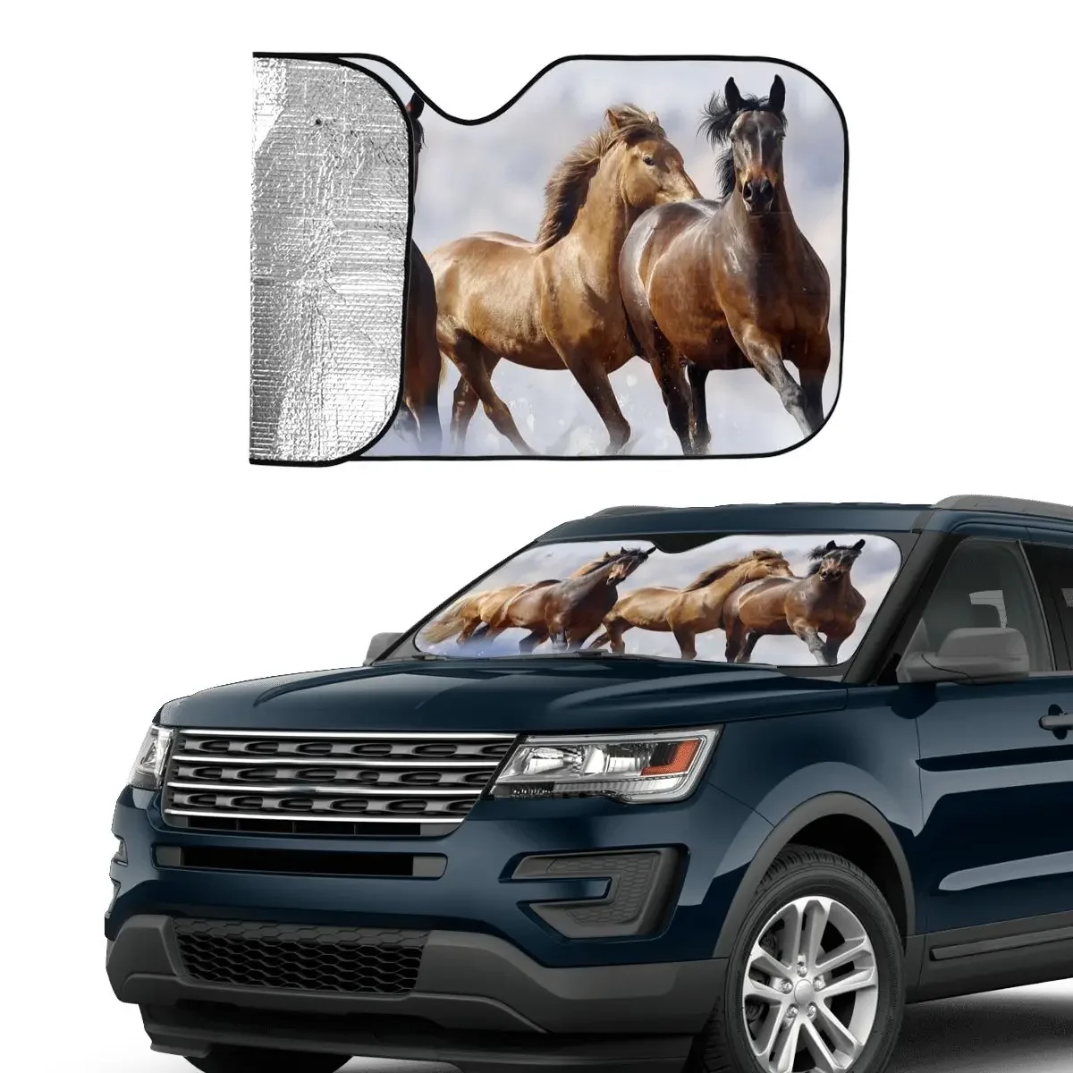 Wild Horse Running Windshield Sunshade Galloping Animal Lovers Car Front Window Visor Car Window Windscreen Cover Heat Reflector