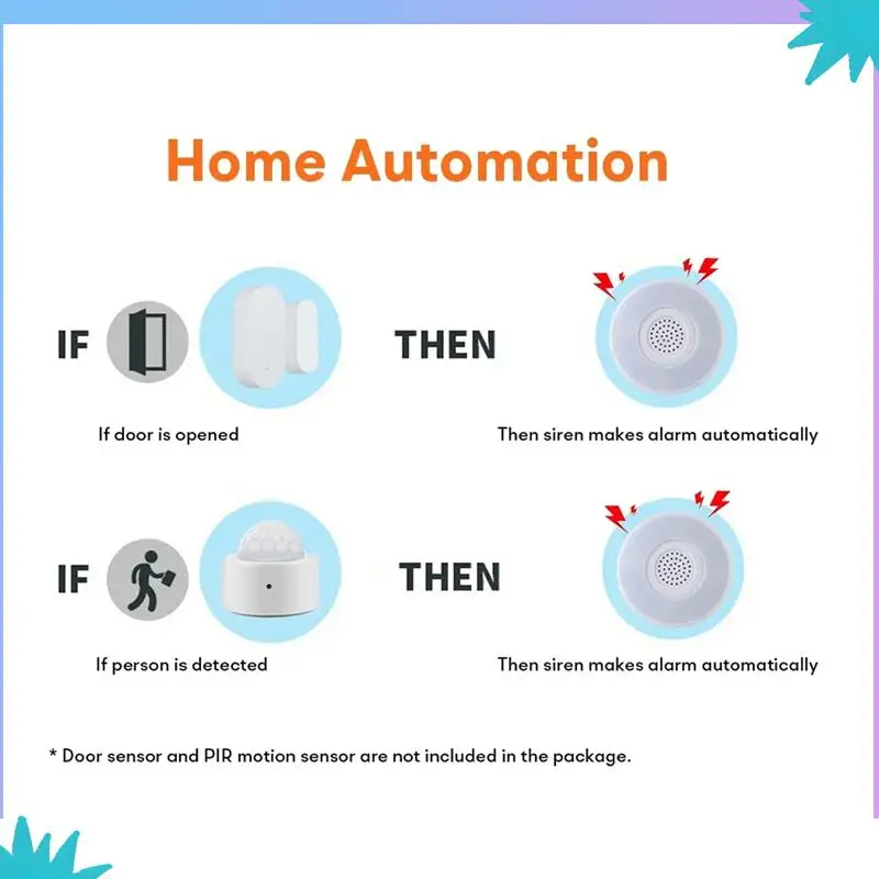 Умная сирена сигнализации ABZW с поддержкой Tuya 90 дБ и светодиодным ночником RGB для безопасной домашней среды