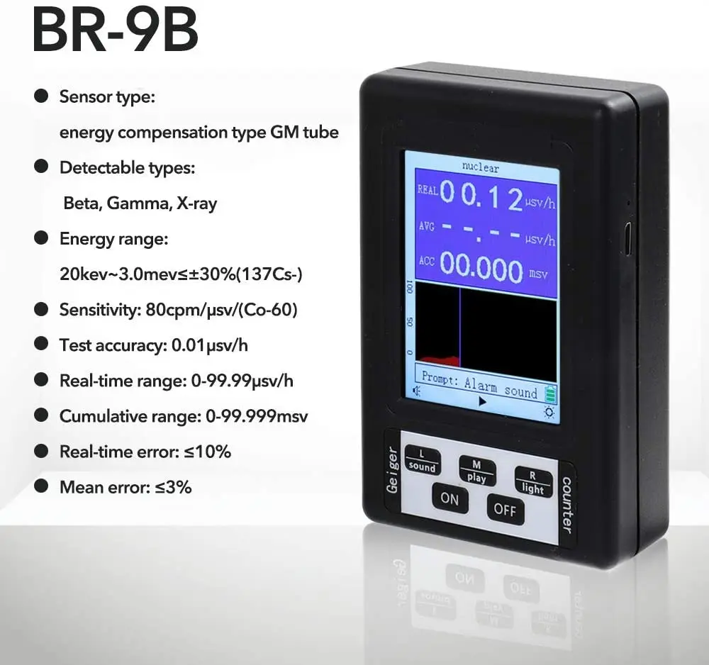 Promotie BR-9B Geigerteller Nucleaire Straling Detector Persoonsdosimeter Marmer Tester X-Ray Straling Dosimeter Emf Meter
