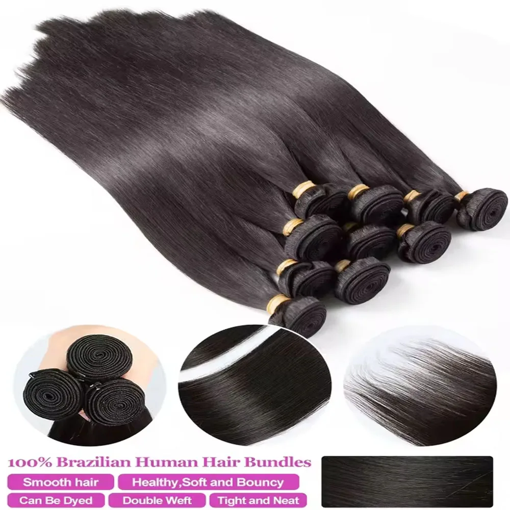 16-42 Zoll Knochengerade 100 % unverarbeitetes Echthaarbündel Rohhaarverlängerungen Brasilianisches Naturschwarz 3/4 Bündel Doppelschuss