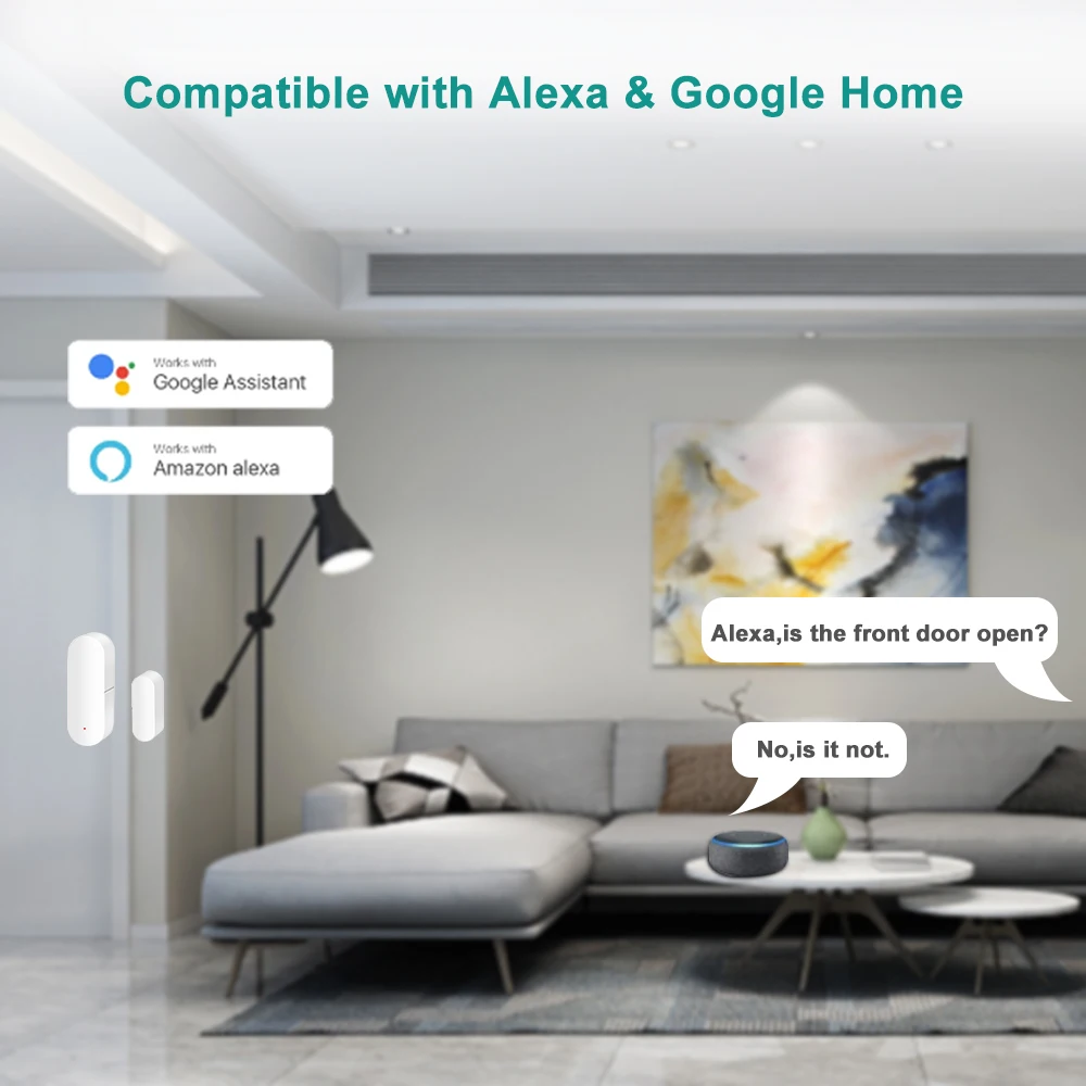 Anpviz Tuya Smart Home Wifi Door Window Sensor Security Protection Open/Closed Detector Compatível com Alexa Google Smart Life