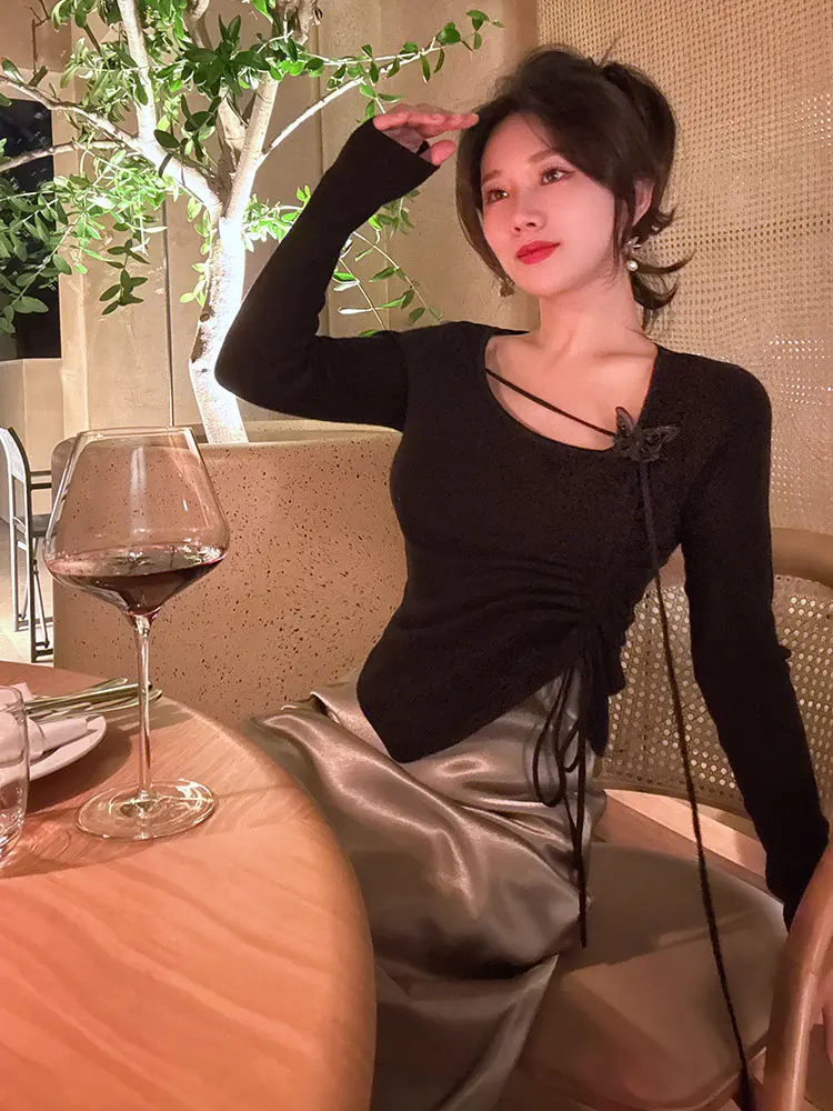 

Женский вязаный шерстяной свитер YANGXIAOJING с цветочным узором, длинными рукавами, асимметричным кроем, модный зимний топ для повседневной носки